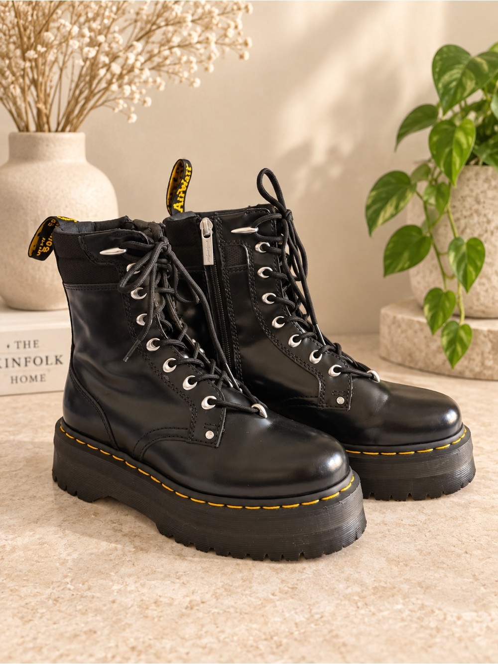 Dr Martens Jadon HDW II Black Leather Platform Boots - 8